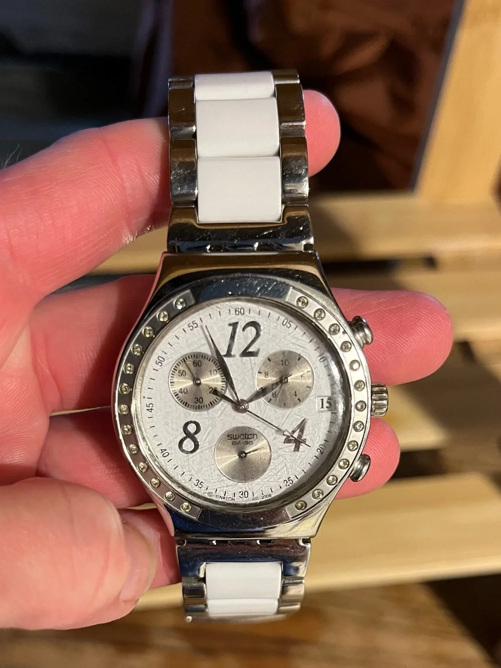 Swatch White and Silver Women's Bracelet Watch